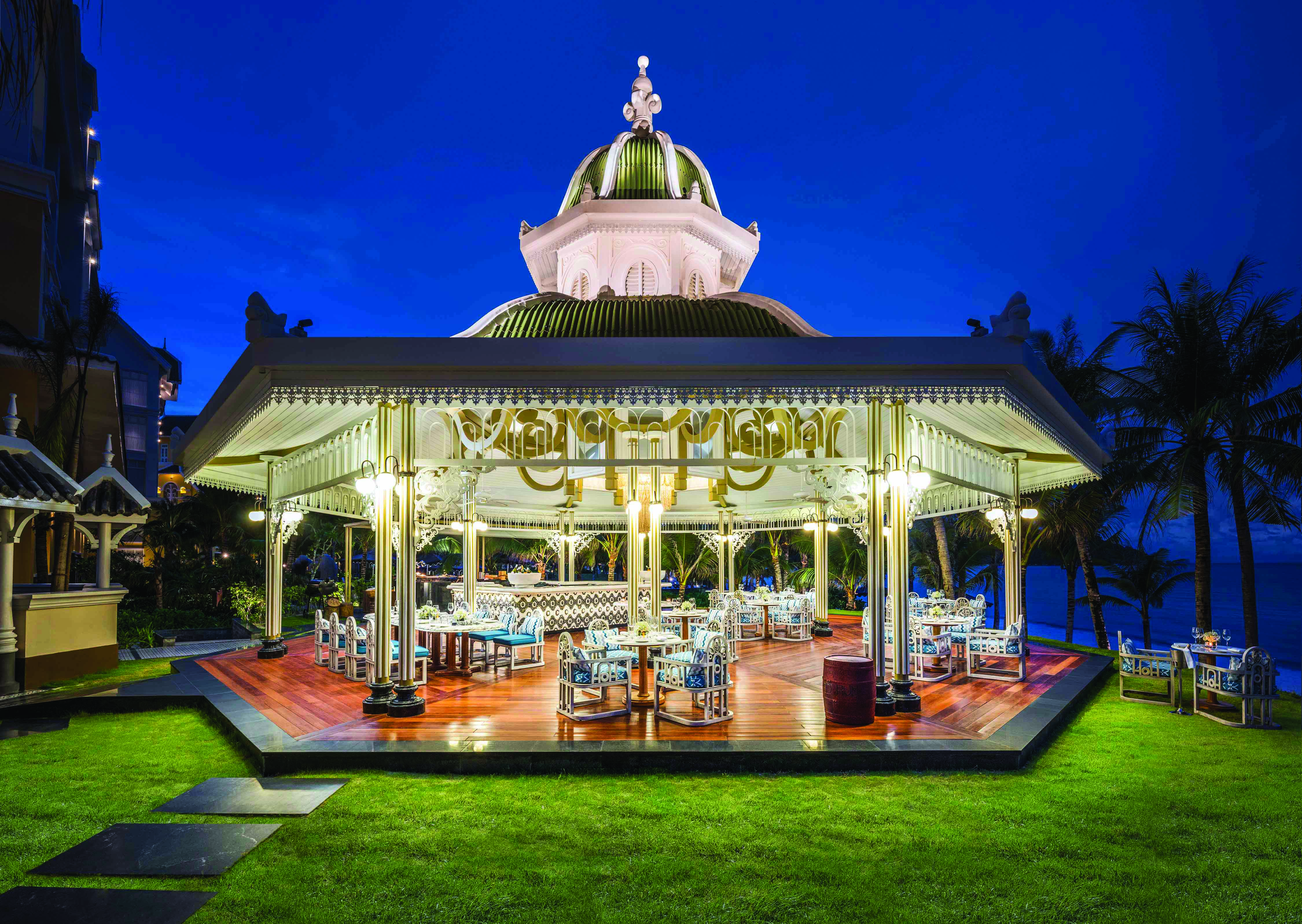 JW Marriott Phu Quoc Vietnam beach bar at night covered terrace bar overlooking beach