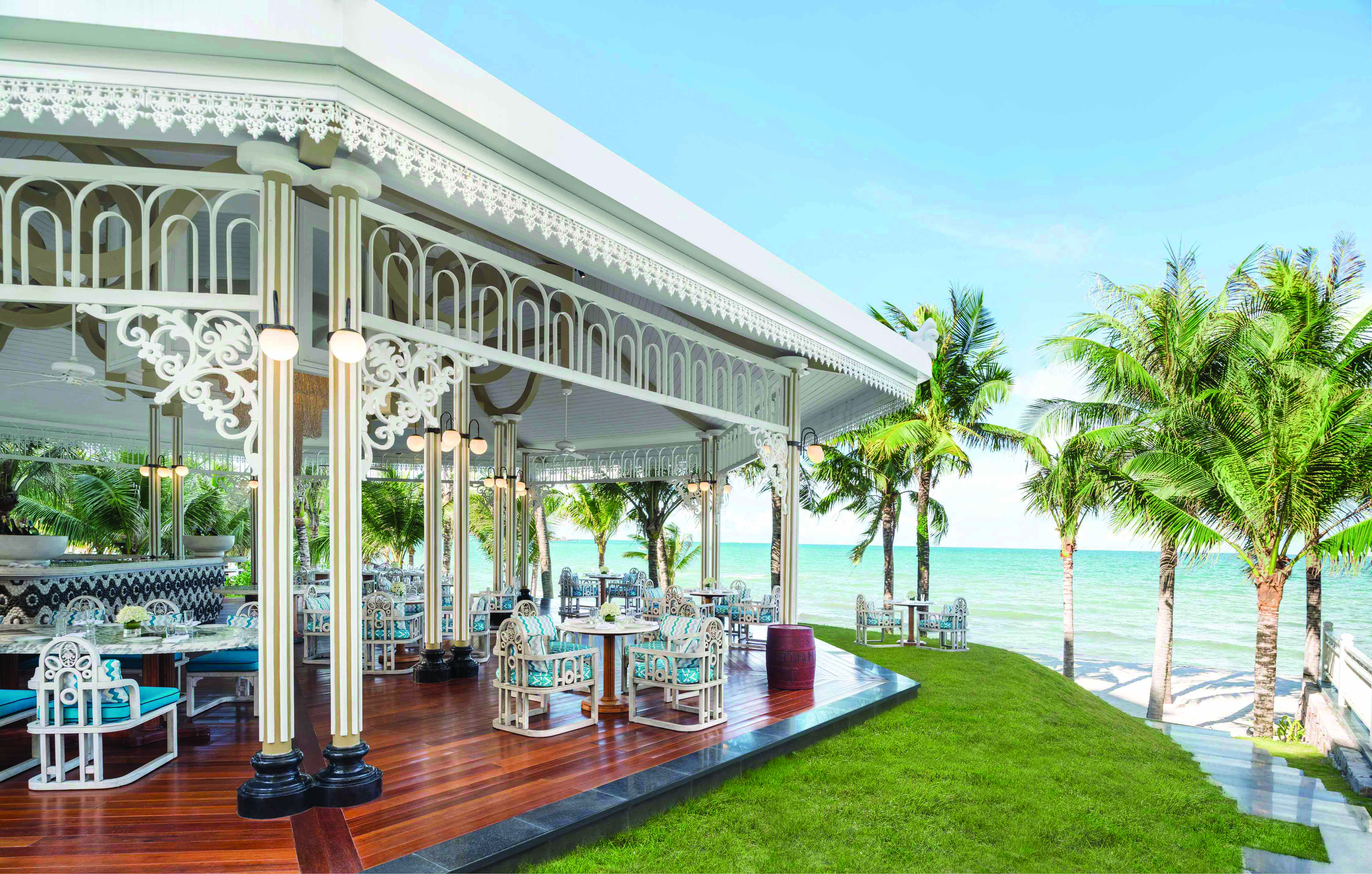JW Marriott Phu Quoc Vietnam beach bar covered bar seating area overlooking beach