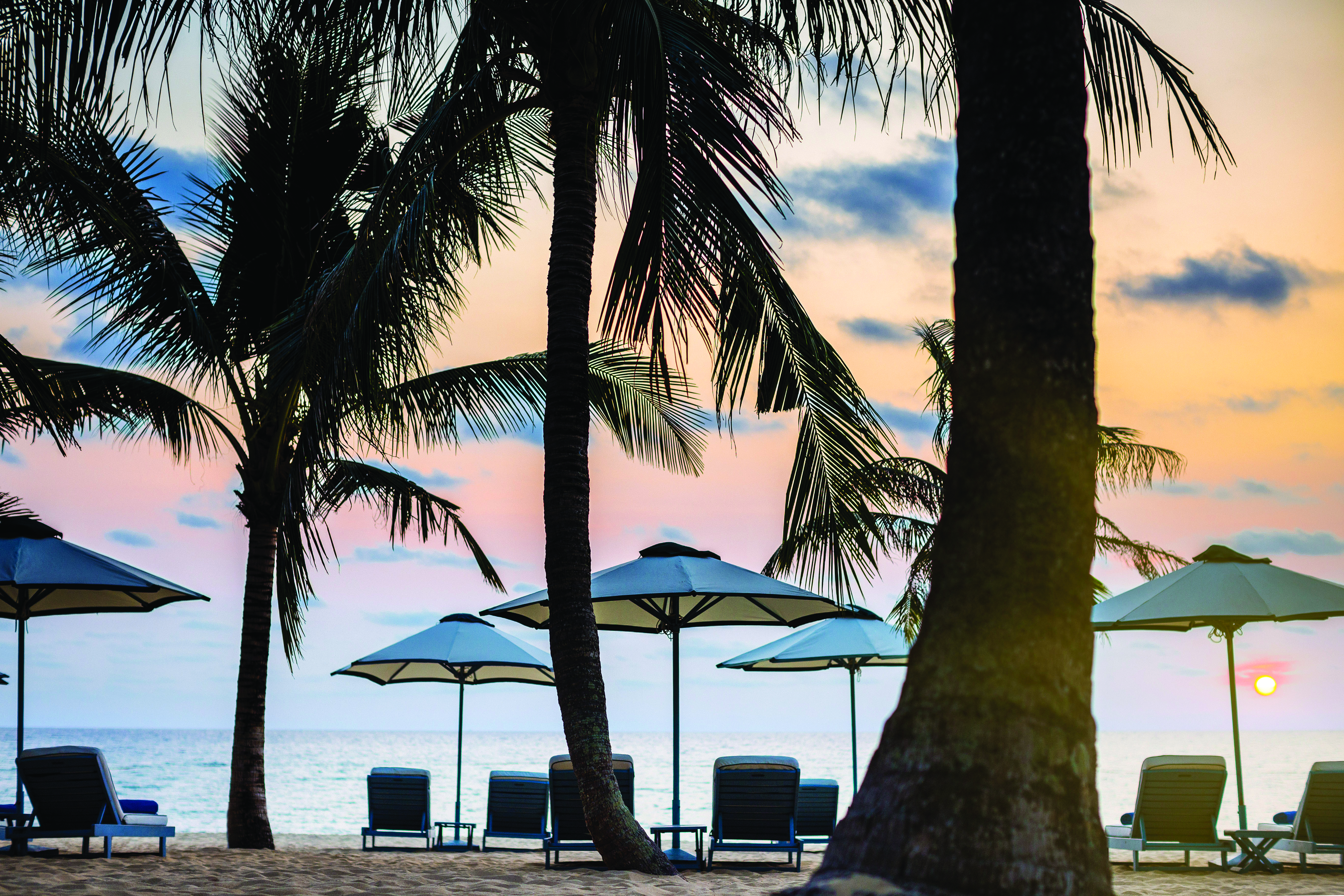 La Veranda Vietnam beach palm trees sun loungers umbrellas sand sea