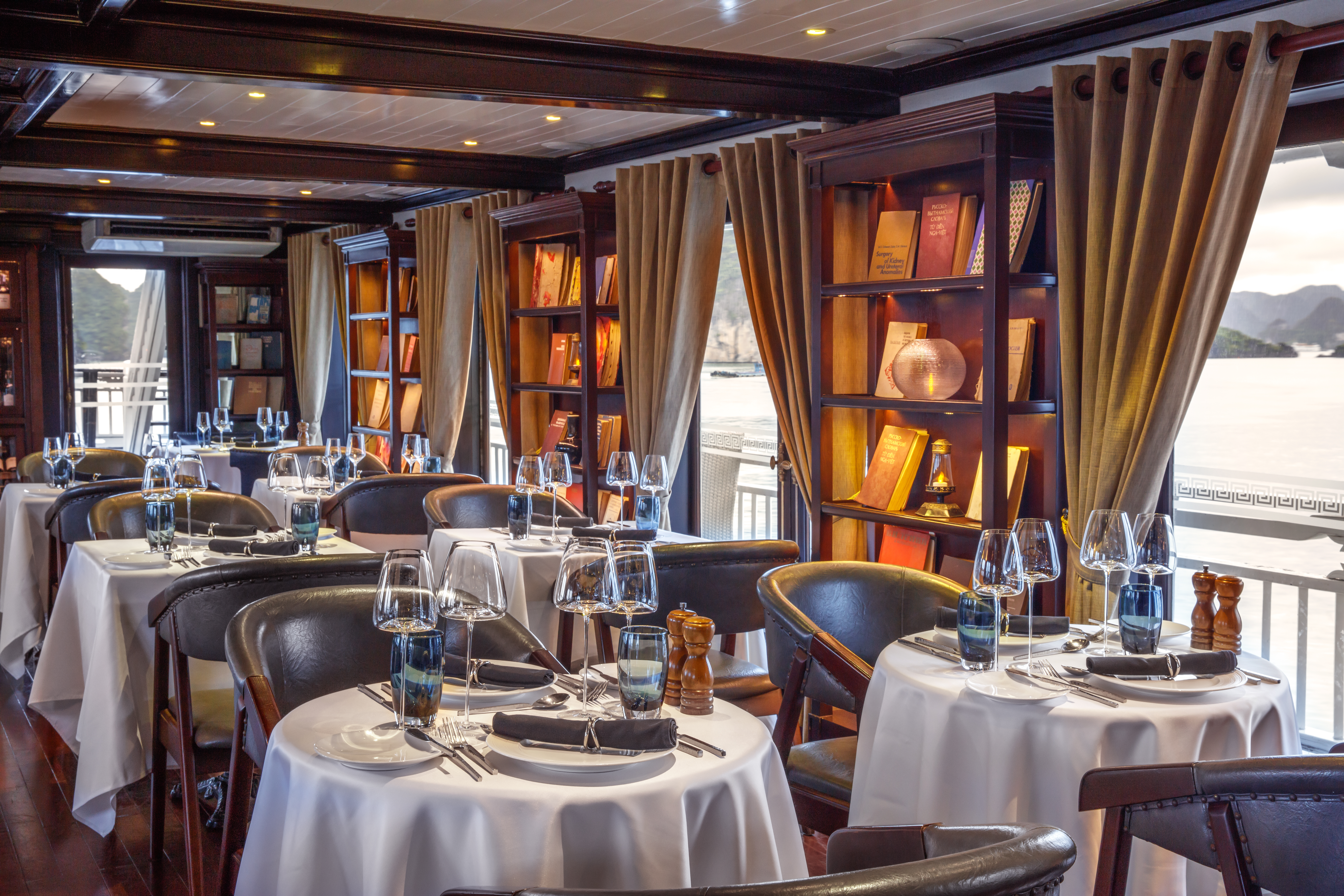 Paradise Luxury Cruise restaurant, indoor dining area, grand traditional decor