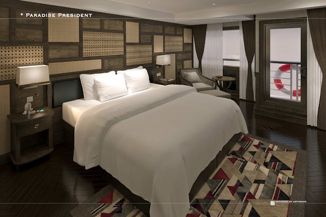 President Cruise bedroom, double bed, modern decor