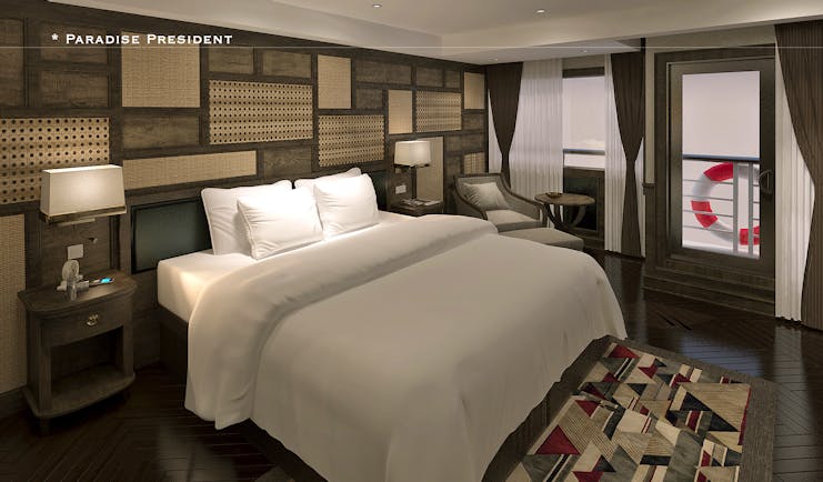 President Cruise bedroom, double bed, modern decor
