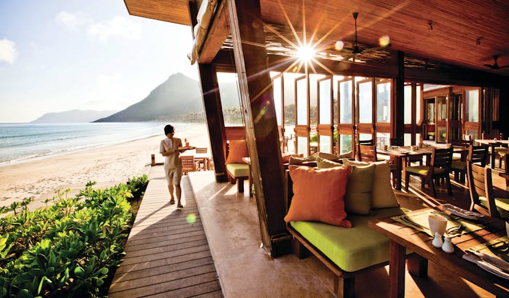 Six Senses Vietnam beach restaurant exterior terraced dining area on beach front
