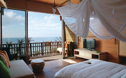 Six Senses Vietnam duplex pool villa interior bedroom private balcony overlooking sea