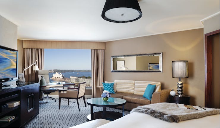 Four Seasons Sydney premier bedroom with full harbour view and Sydney Opera House from window