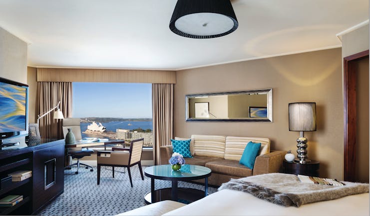Four Seasons Sydney premier bedroom with full harbour view and Sydney Opera House from window