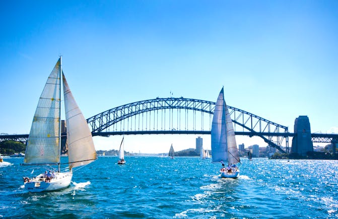 Boats on Sydney Harbour, blue skies 