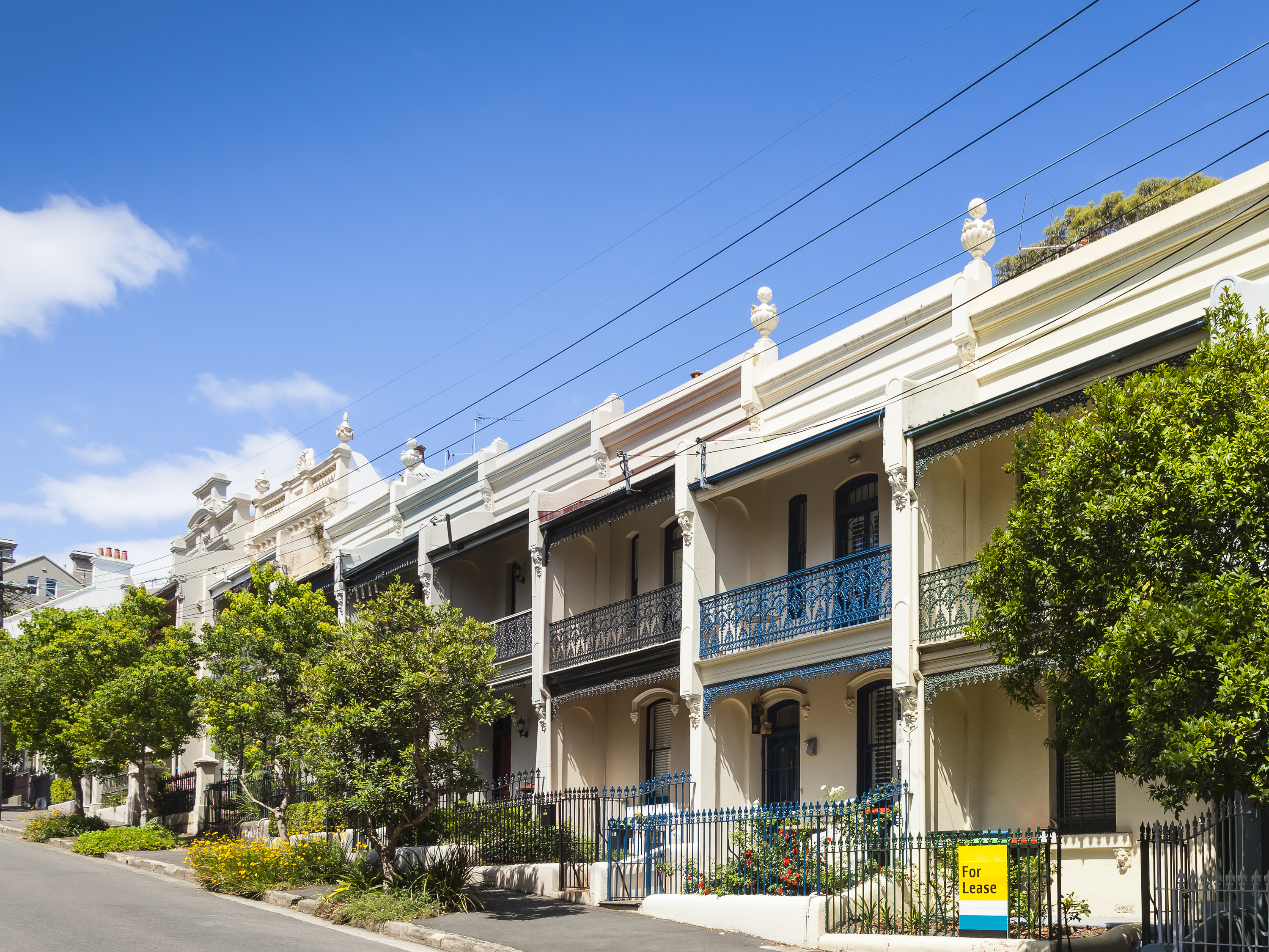 Houses and residential street in Sydney, terraced houses