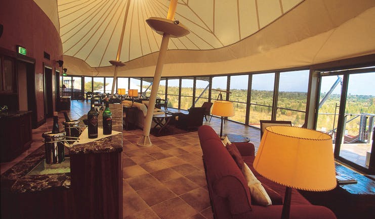 Longitude 131 Ayers Rock dune lounge indoor canopied seating area with panoramic windows