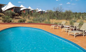 Longitude 131 Ayers Rock outdoor pool lodges overlooking outdoor pool with loungers