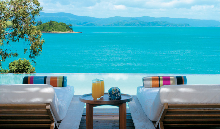 Qualia Hamilton Island Queensland sea view two sun loungers overlooking sea