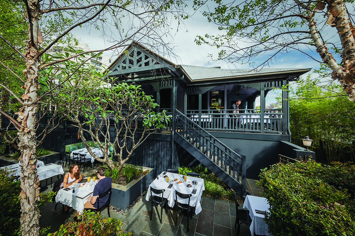 Spicers Balfour restaurant with outdoor seating area amongst trees
