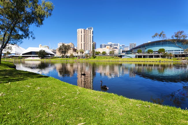 Adelaide city skyline over the river Torrens