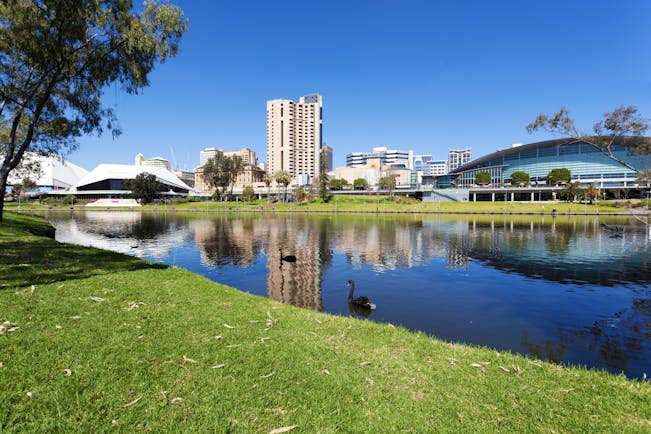 Adelaide city skyline over the river Torrens
