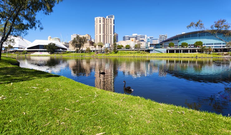 Adelaide city skyline over the river Torrens