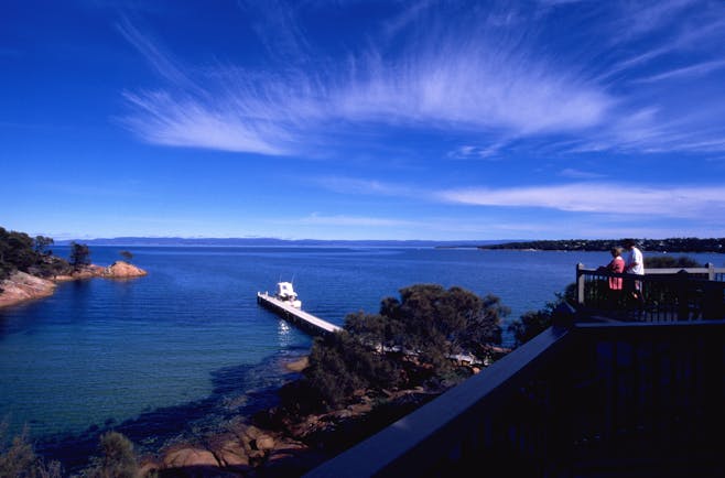 Freycinet lodge view over the sea and rocks