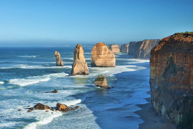 Twelve Apostles limestone stacks in the Victoria region of Australia