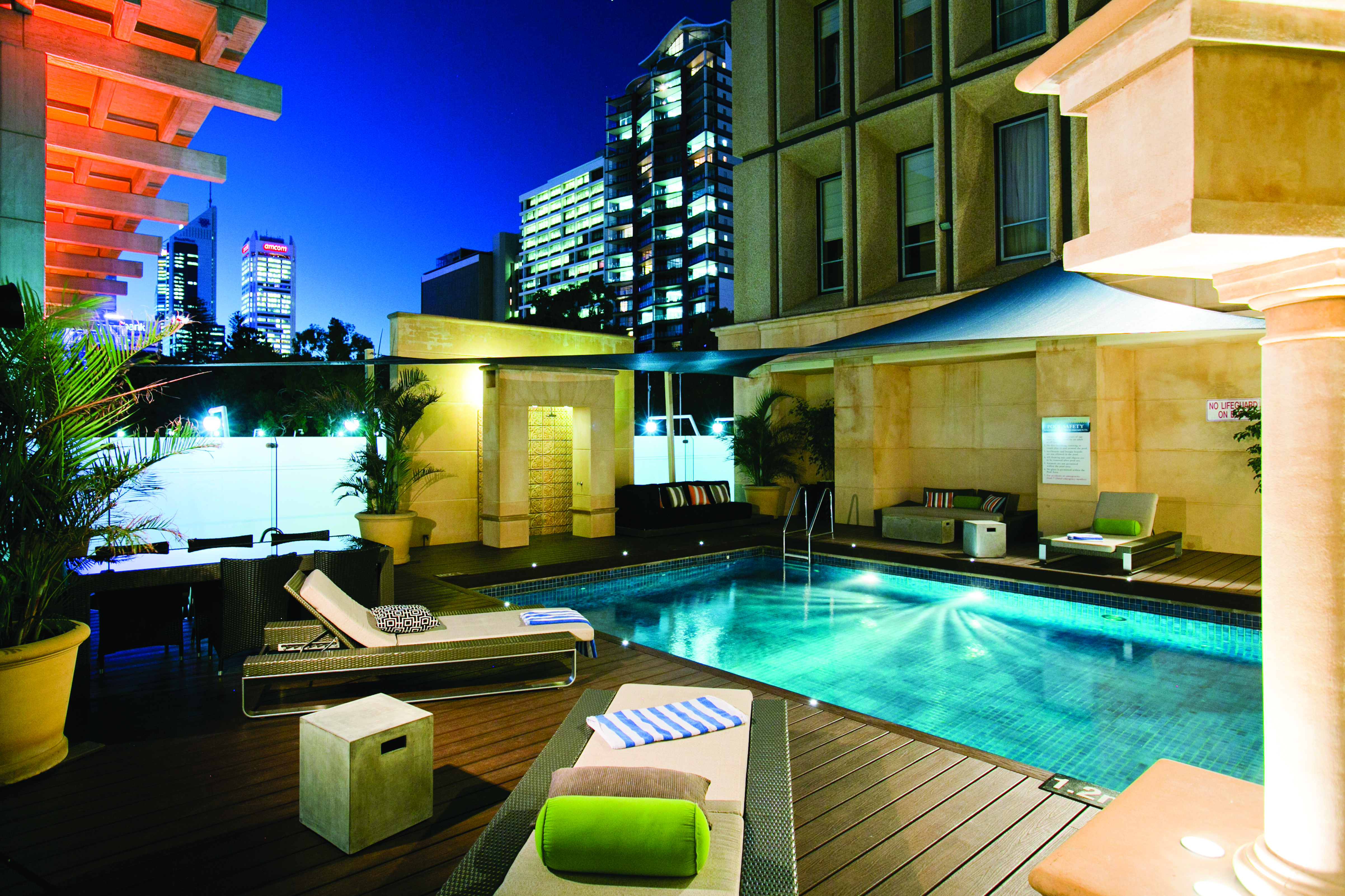 Duxton Hotel Western Australia and Perth outdoor pool with city view