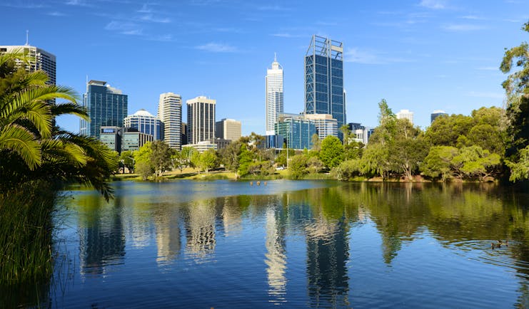 City skyline across the river of Perth, Australia