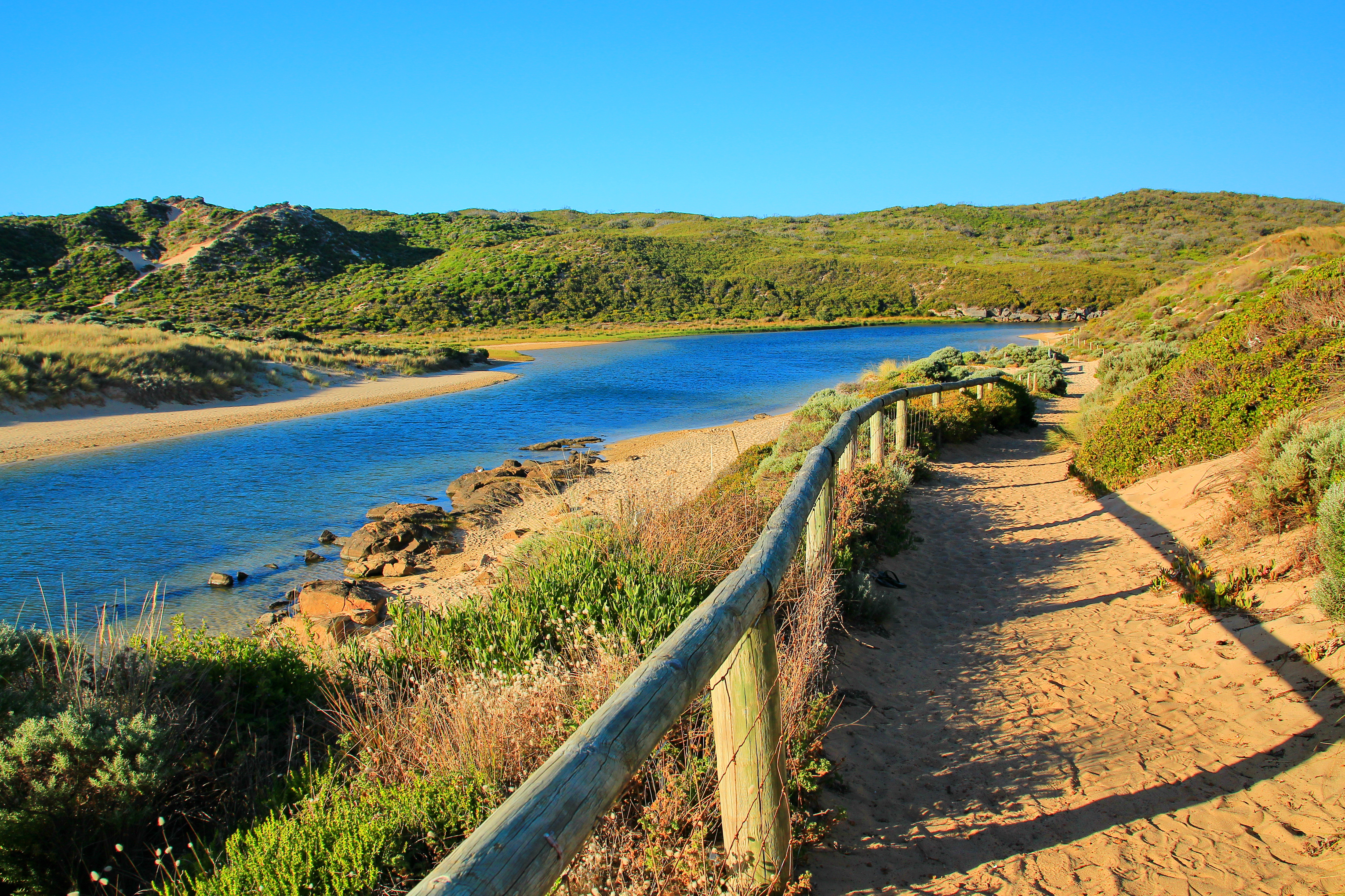 Delta of the Margaret River in Western Australia, river, rural landscape