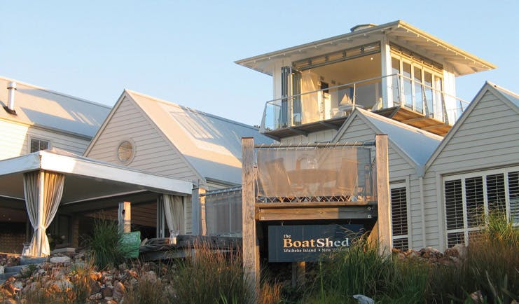 The Boatshed Waiheke Island Auckland exterior white building with patio