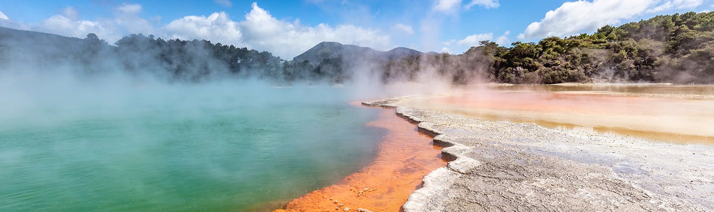 Blue orange and white colours of thermal springs in central north island
