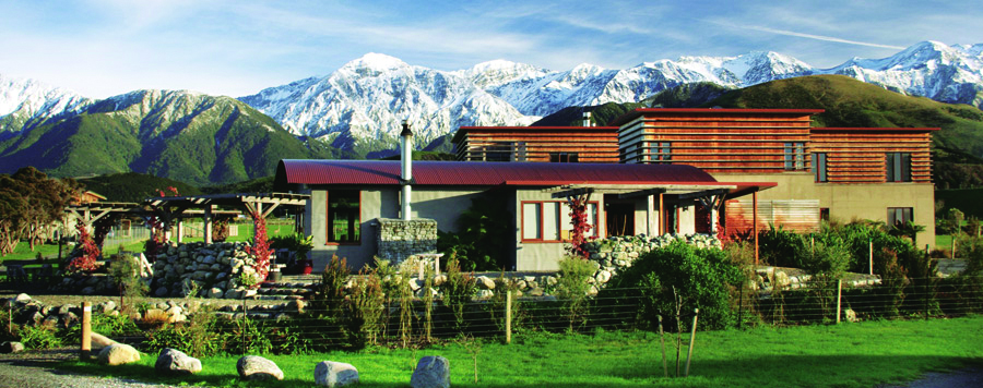 Hapuku Lodge Central South Island mountains wooden lodge with garden and mountain view