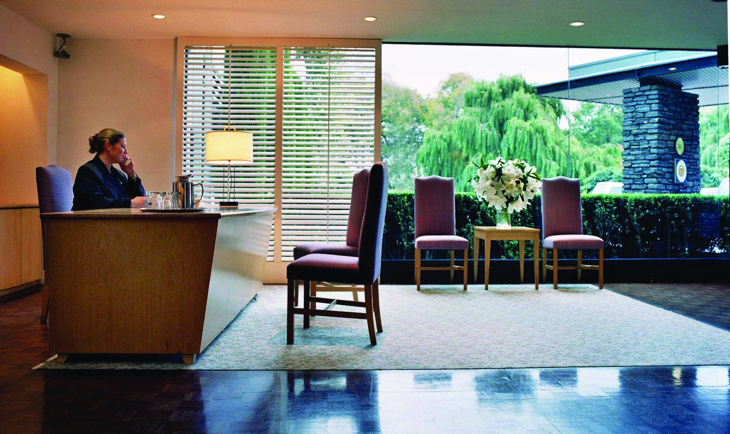 Lobby with reception desk and chairs