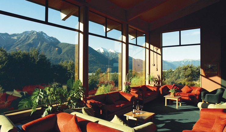 Wilderness Lodge at Nelsons Pass Central South Island views lounge area with panoramic mountain view