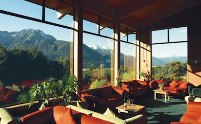 Wilderness Lodge at Nelsons Pass Central South Island views lounge area with panoramic mountain view