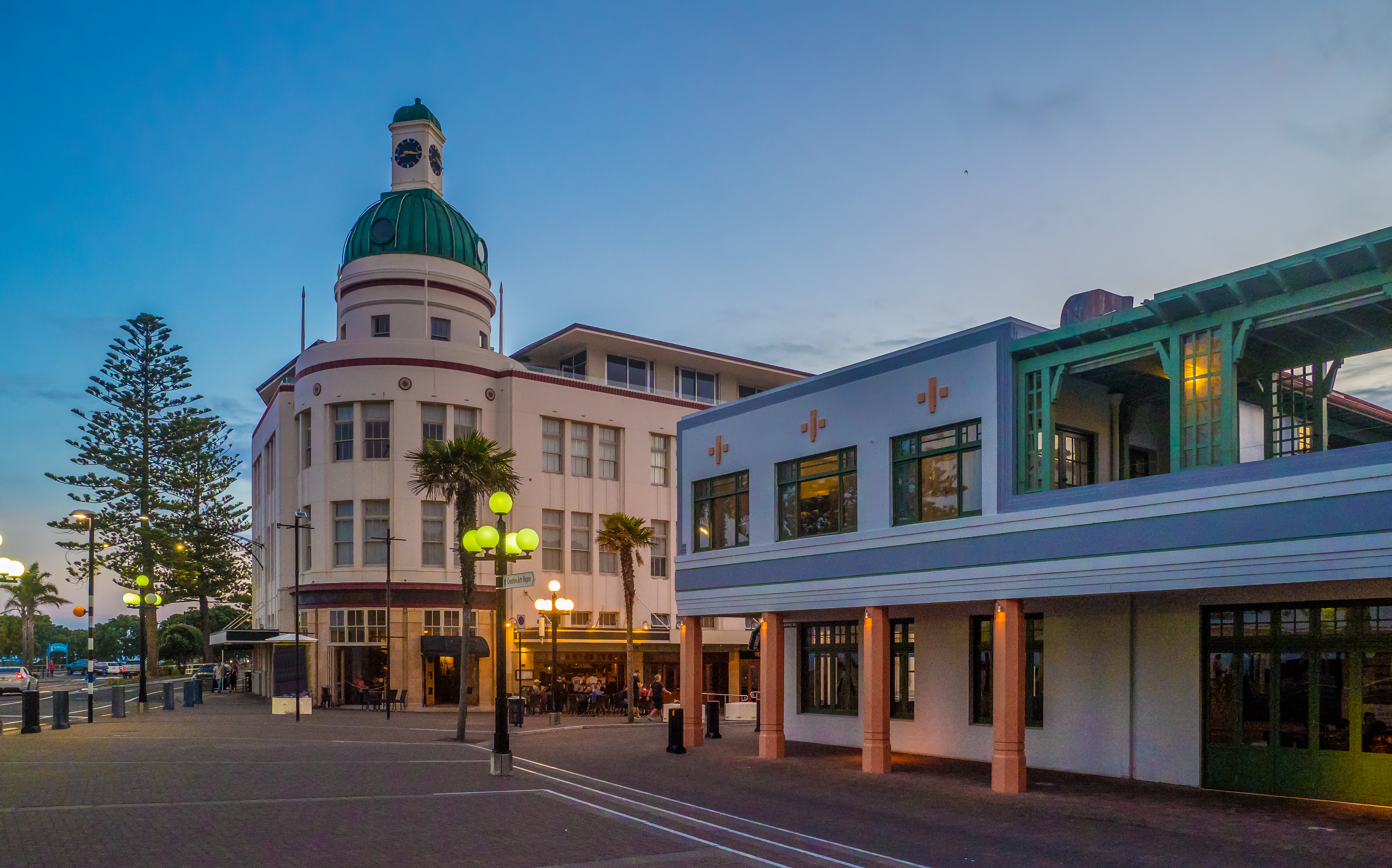 Napier in New Zealand, street in centre of town, art deco architecture