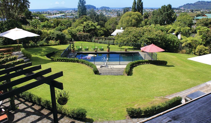 Brenton Lodge Northlands and Bay of Islands pool aerial view of outdoor swimming pool in garden