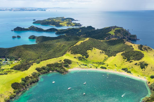 Aerial shot over the Bay of Islands