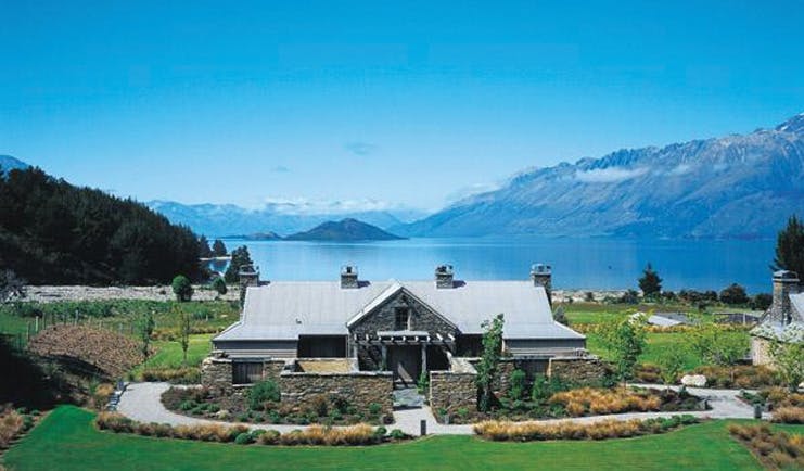 Blanket Bay Otago and Fiordland chalet lodge and gardens overlooking lake and mountains
