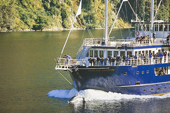 View of the front of the ship as it moves forwards in the water