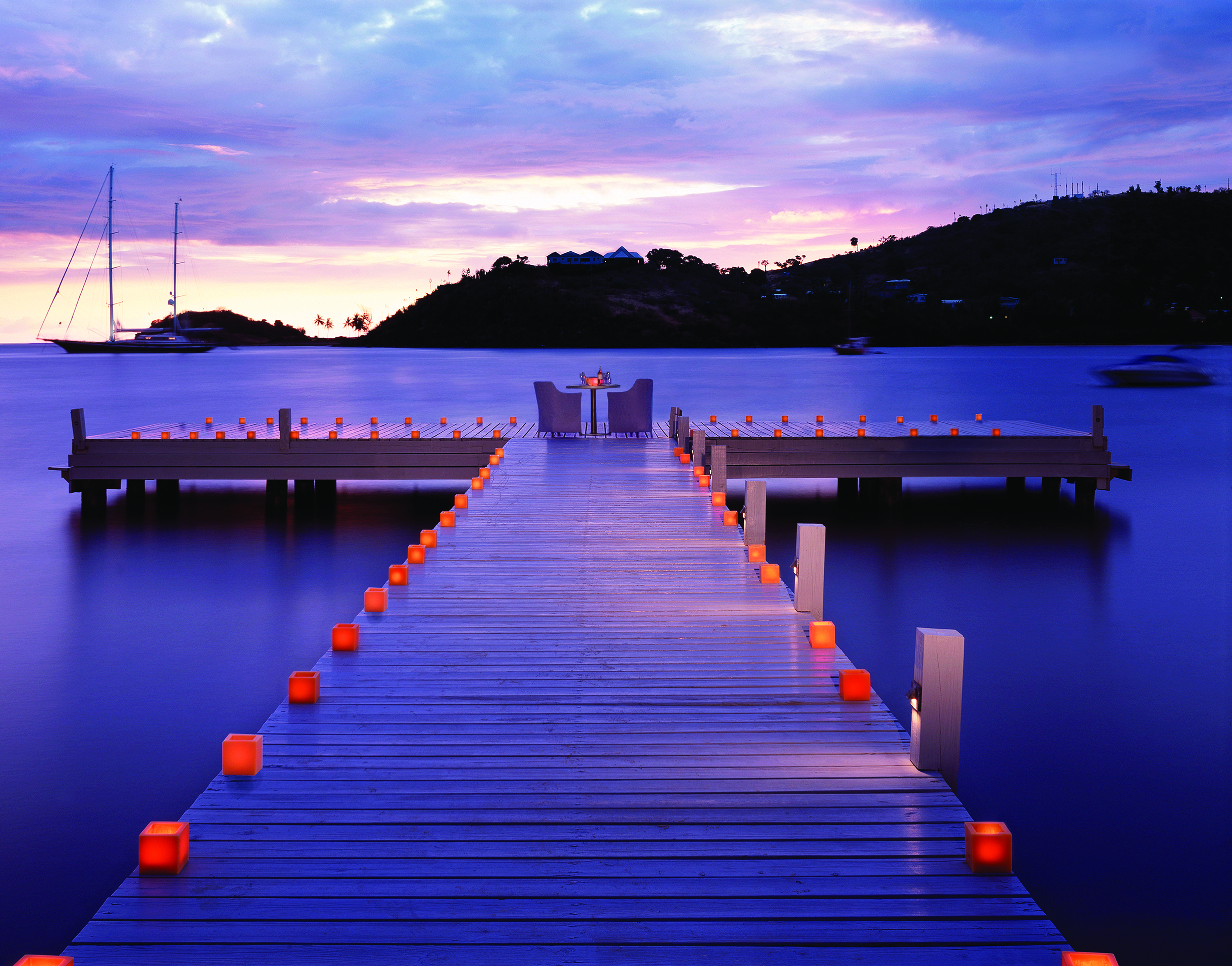 Carlisle Bay Antigua candlelit dinner by night on jetty overlooking the ocean