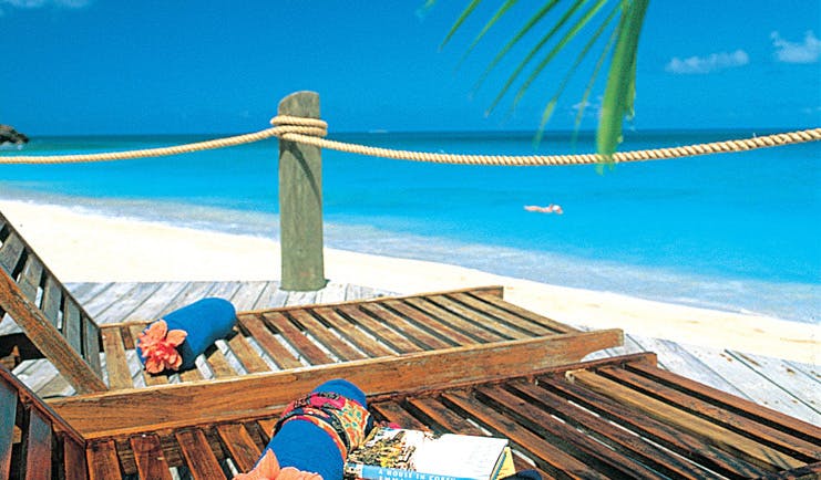 Galley Bay Antigua beach terrace sun loungers overlooking sea