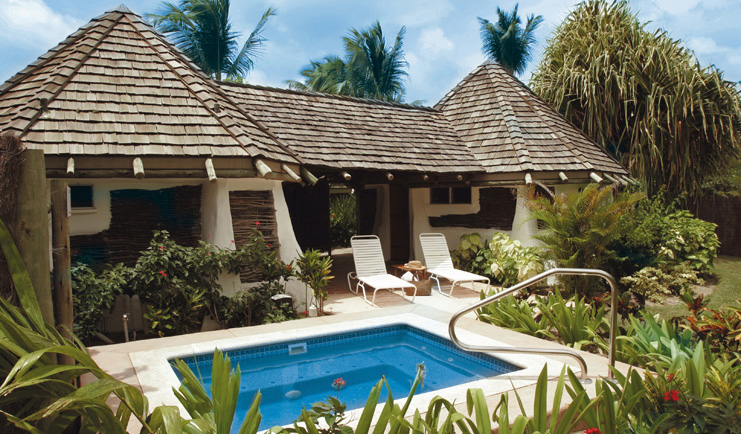 Galley Bay Antigua gauguin suite private pool sun loungers garden greenery