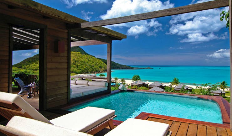Hermitage Bay Antigua Hillside Cottage plunge pool overlooking the ocean