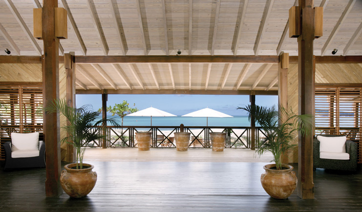 Hermitage Bay Antigua lobby leading to terrace overlooking sea