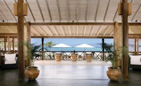 Hermitage Bay Antigua lobby leading to terrace overlooking sea