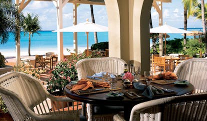 Jumby Bay Antigua restaurant dining area on beach front