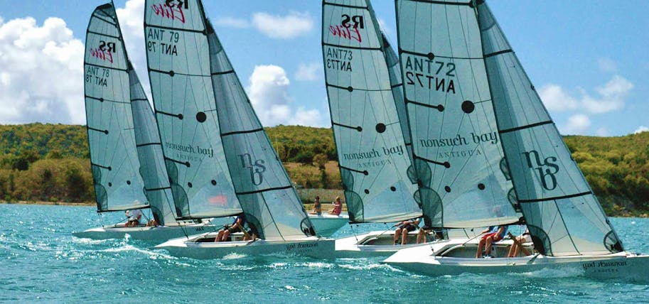 Nonsuch Bay Antigua sailing five boats on the water