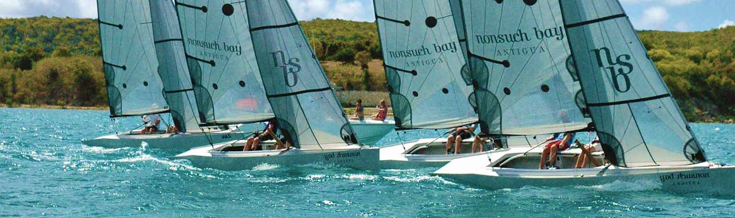 Nonsuch Bay Antigua sailing five boats on the water