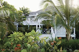 Kamalame Cay Bahamas exterior shot building surrounded by palm trees and greenery