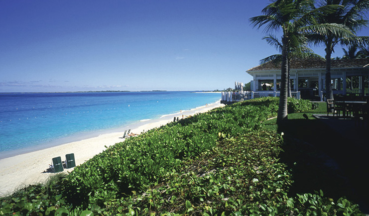 Four Seasons Ocean Club Bahamas beach view garden ocean loungers and bungalow