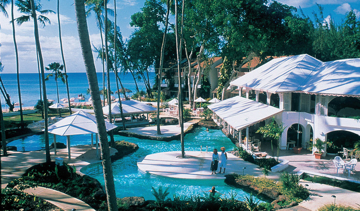 Colony Club Barbados aerial view of resort pool and buildings overlooking the ocean