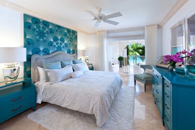 St Peters Bay oceanview room, bed, bright modern decor, access to private terrace