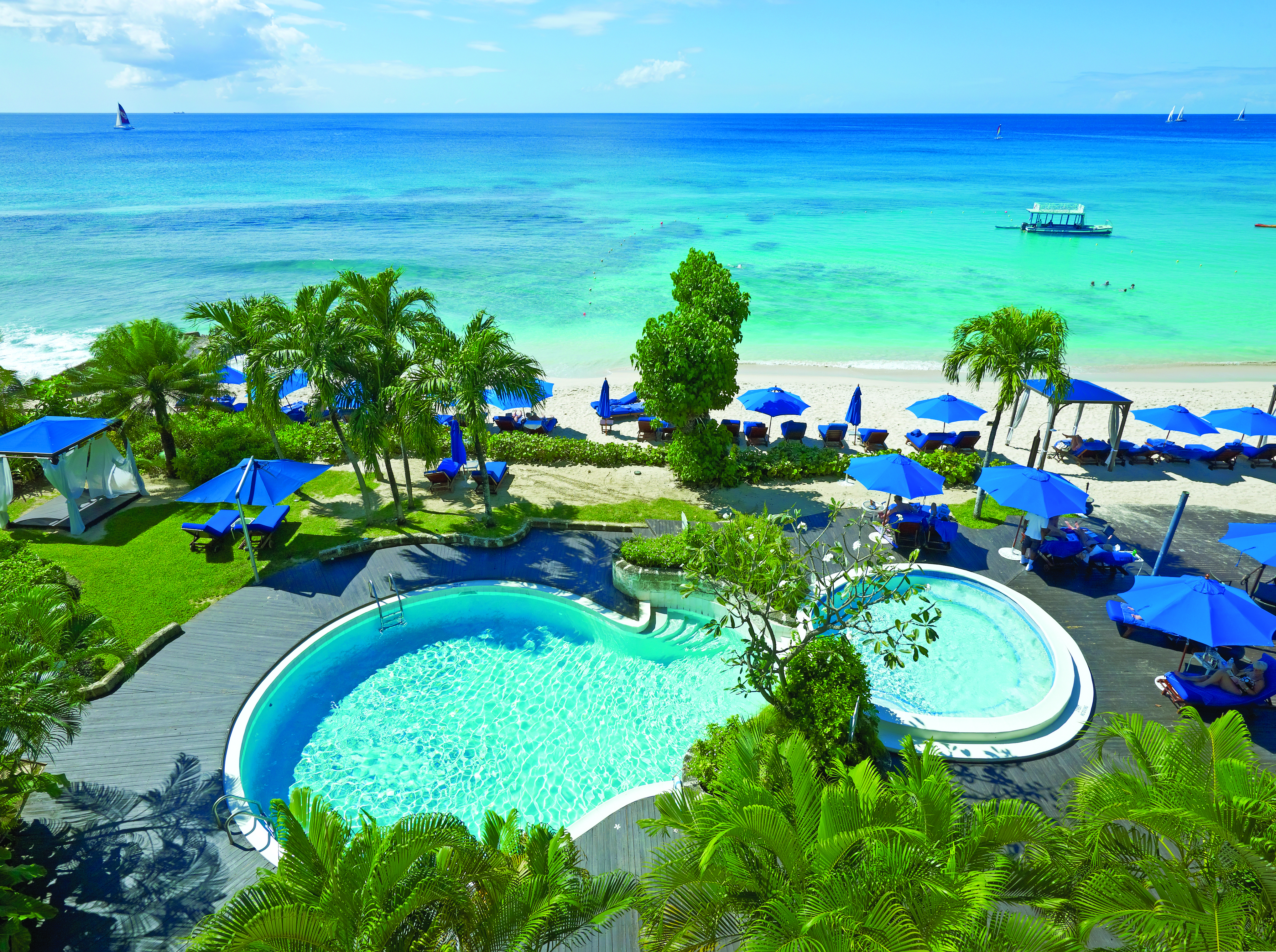 The House Barbados aerial view of pool beach in background