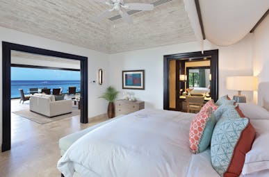 Sandpiper Barbados Curlew Suite bedroom leading to lounge area overlooking the beach